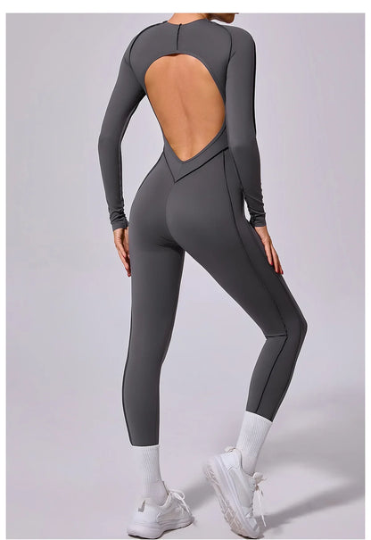 Women's High Elasticity Sports Bodysuit Kit Yoga Fitness Jumpsuit Open Back Hip-Lift Outdoors Gym Workout Sexy Fitness Outfit