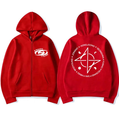 Kpop Ateez 8 Makes 1 Team Zíper Estilo Coreano Y2k Harajuku Moletom com Zíper Masculino Feminino Moda Superdimensionado Jaquetas Quentes Streetwear