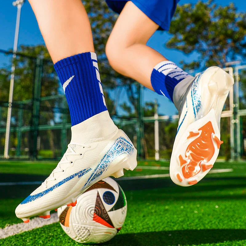Kids Soccer Cleats for Boys and Girls Youth High-top Football Shoes Outdoor Athletic Turf Soccer Shoes