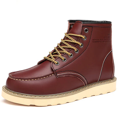 High-top men's leather shoes Fashion motorcycle ankle boots Autumn and winter lace-up casual work men's shoes leather flats