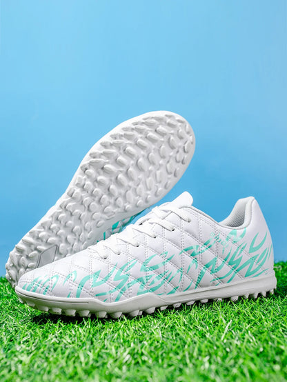 Men Women Kids Youth TF Turf Soccer Cleats PU+Fabric Upper Rubber Sole Non-Slip Wear-Resistant Training Shoes