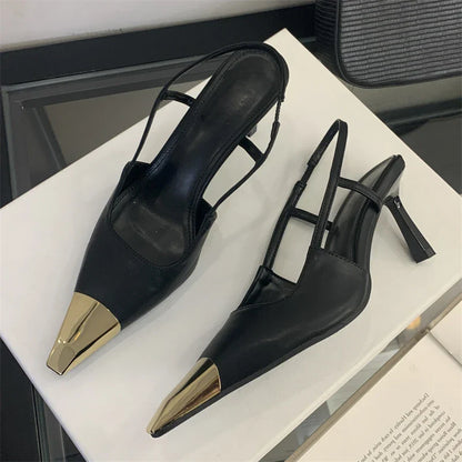 Street Style Sexy Pointed Toe Slingbacks Pumps Women Stripper Sandals High Heels Female Banquet Shoes Brown Kitten Heels