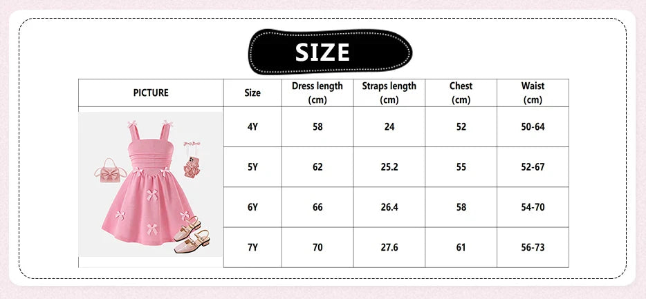 Girls 4-7 Fashion Dress, Sleeveless Square Neck Bow Embellished A-Line Dress, Soft and Cute for Daily Outfit