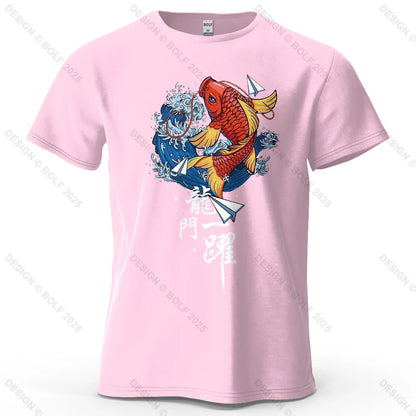 Dragon Gate Leap Printed Men's T-Shirt 100% Cotton Oversized Carp Good Luck Graphic Tees for Women Tops Tees Streetwear