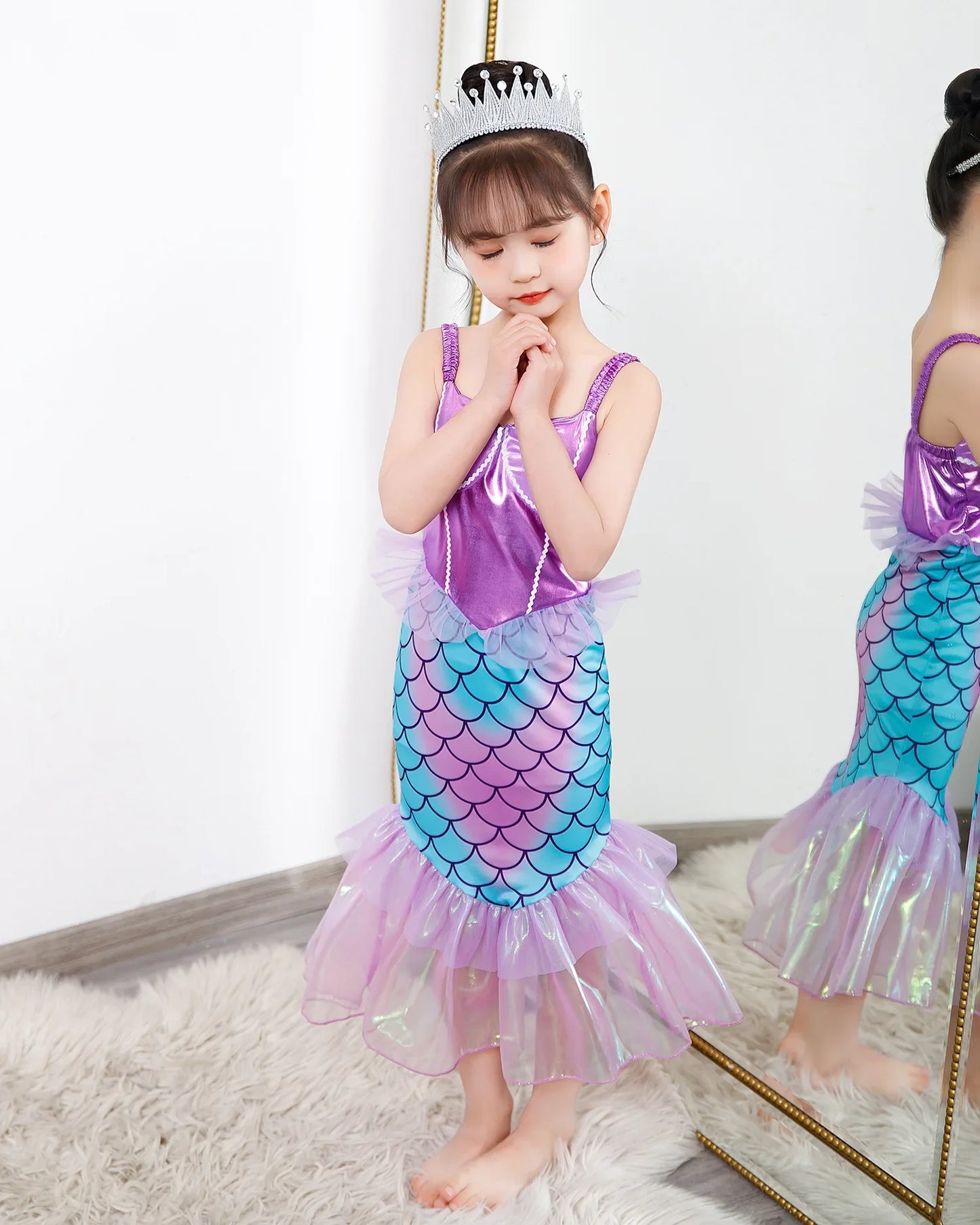New Ariel Princess Little Mermaid Dress Girl Charm Cosplay Costume Kids Birthday Party Halloween Disguise Clothes