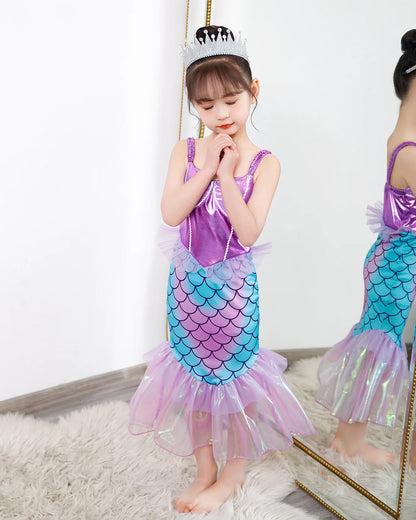 New Ariel Princess Little Mermaid Dress Girl Charm Cosplay Costume Kids Birthday Party Halloween Disguise Clothes