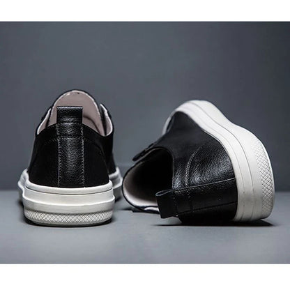 Genuine Leather Black White Shoes Men Casual Shoes Soft Flat Brand Cow Leather Cool Street Young Male Footwear D237