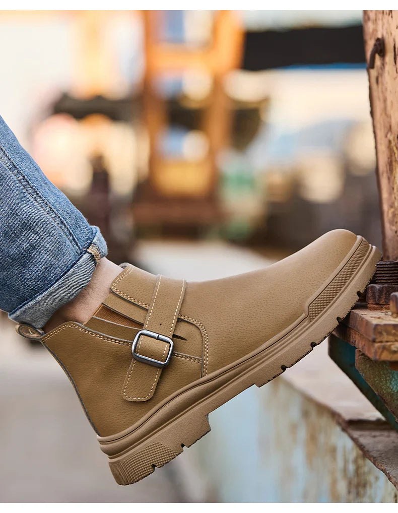 Unisex Steel Toe Waterproof Safety Boots Rubber Sole Anti-smash Anti-puncture Non-slip Durable Work Shoes Comfort Breathability.