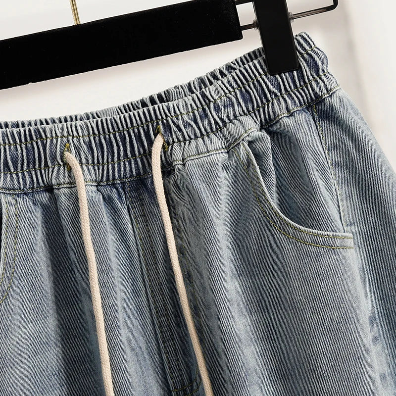 Casual Plus Size Denim Shorts Woman Boyfriend Loose Wide Leg Jeans Short Pants Midi Bermudas Elastic High Waisted Shorts Women