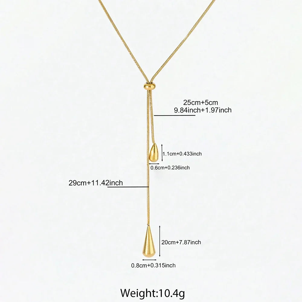 Stainless Steel Pull Adjustable Water Drop Shape Tassel Charm Necklace Fashion Personality High-Grade Jewelry Gifts