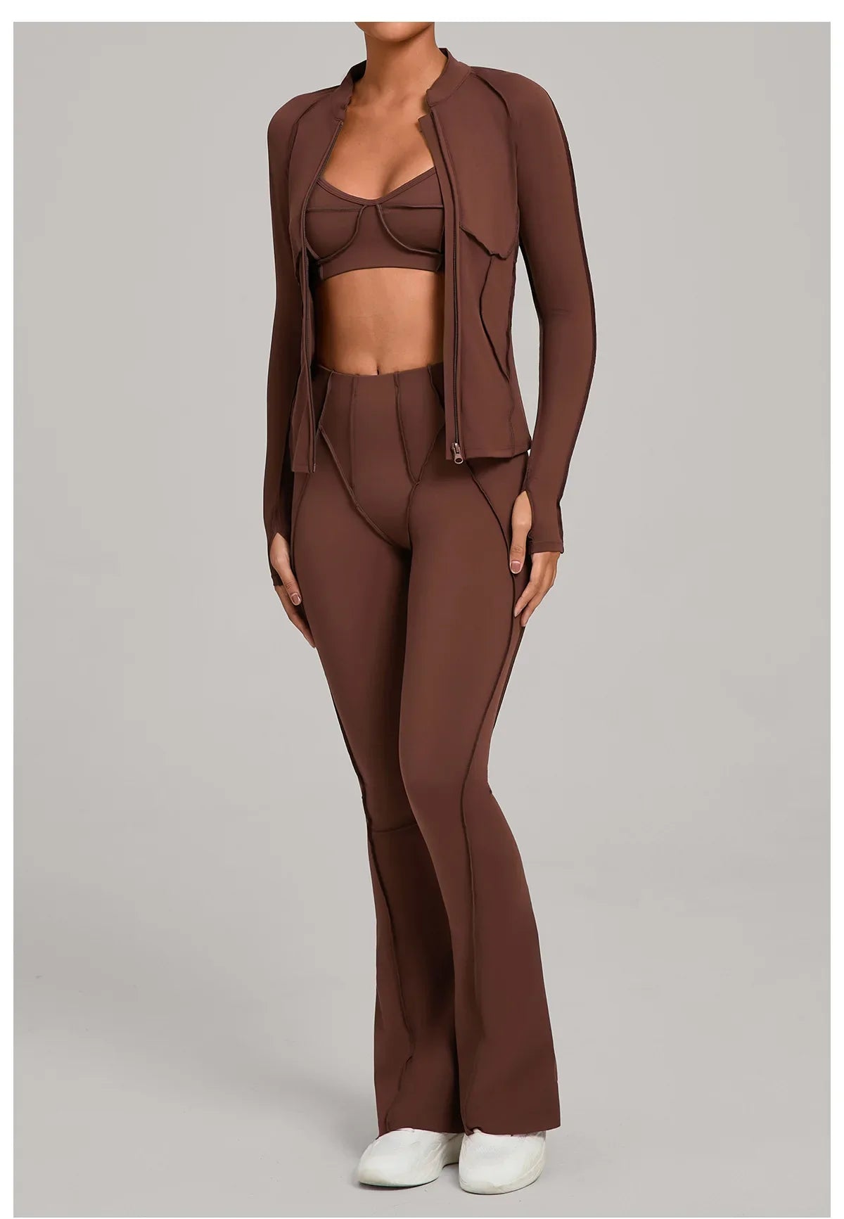 Gym Casual Yoga Set for Women Outdoor Running Fitness Outfit Autumn Winter Tight Sports Three-Piece Set Zipper Coat+bras+pants