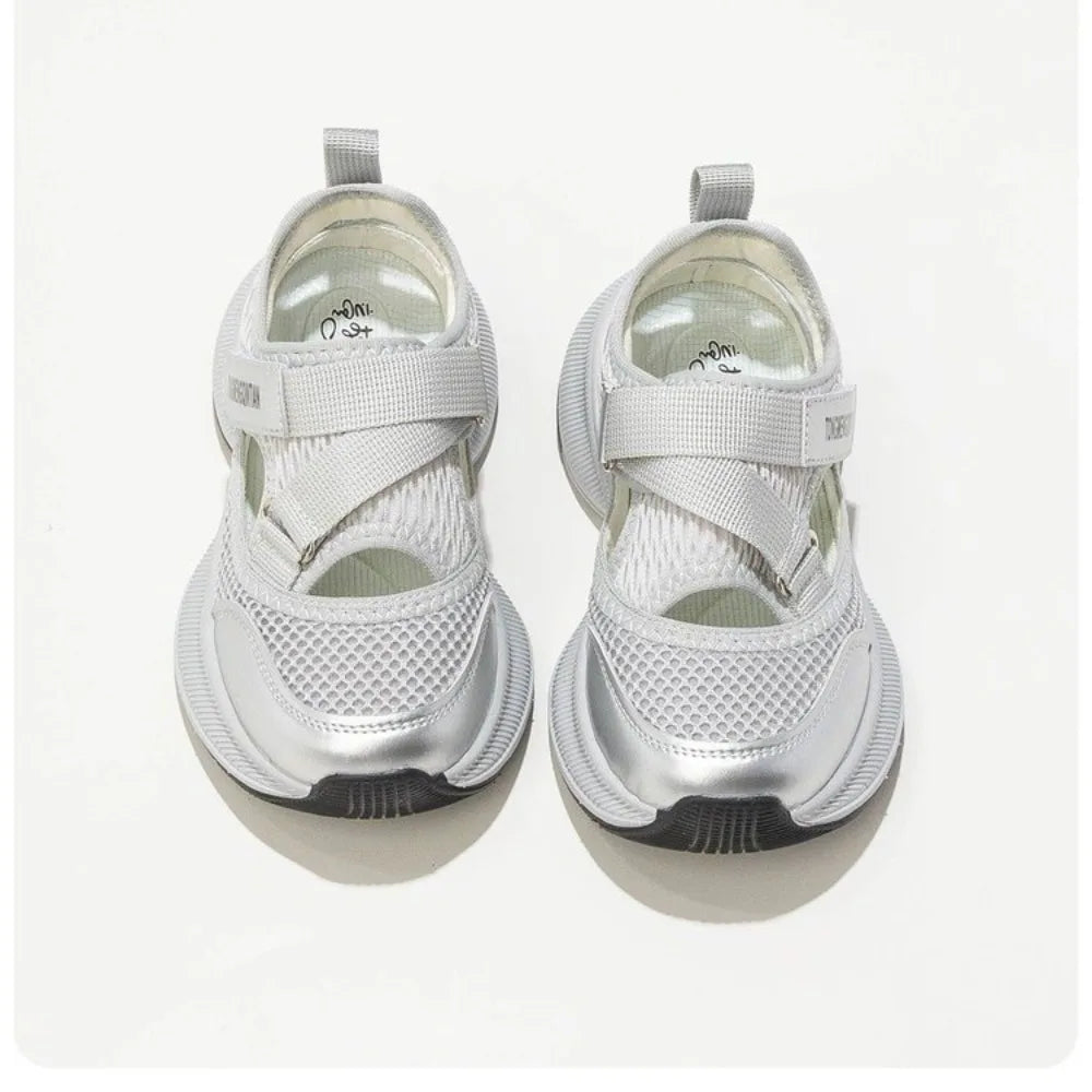 Boys Girls Sports Sandals Rotating Button Students Sneakers Hollowed-out Summer New Students Running Shoes Mesh Breathable