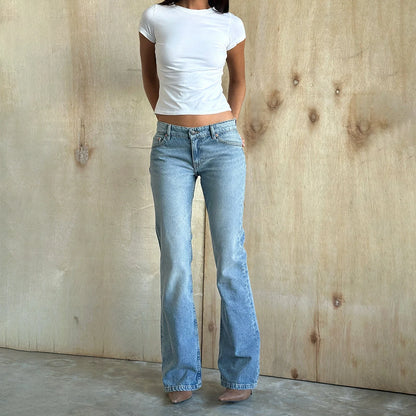 Women Y2K Aesthetic Flare Jeans Zipper Button Low Waist Streetwear