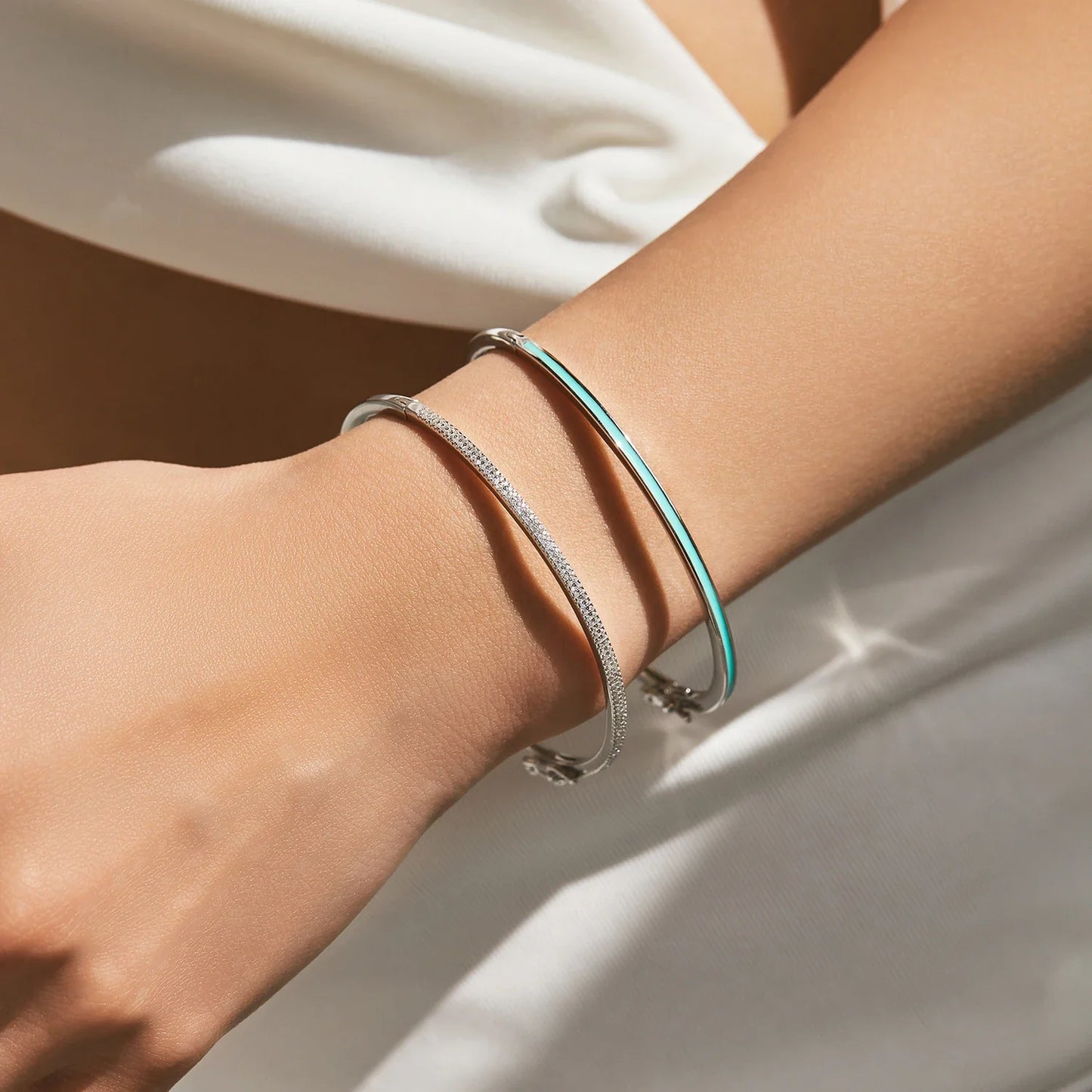 925 Sterling Silver Elegant Simple Mint Green Enamel Bangle Trendy Stackable Bracelets For Women Party Fine Jewelry