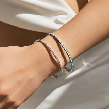 925 Sterling Silver Elegant Simple Mint Green Enamel Bangle Trendy Stackable Bracelets For Women Party Fine Jewelry