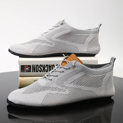 Sapatos Masculinos de Verão em Malha, Sapatilhas Planas para Uso Exterior, Sapatos de Caminhada de Alta Qualidade, Confortáveis, com Cadarço, Respiráveis, Antiderrapantes, Casuais