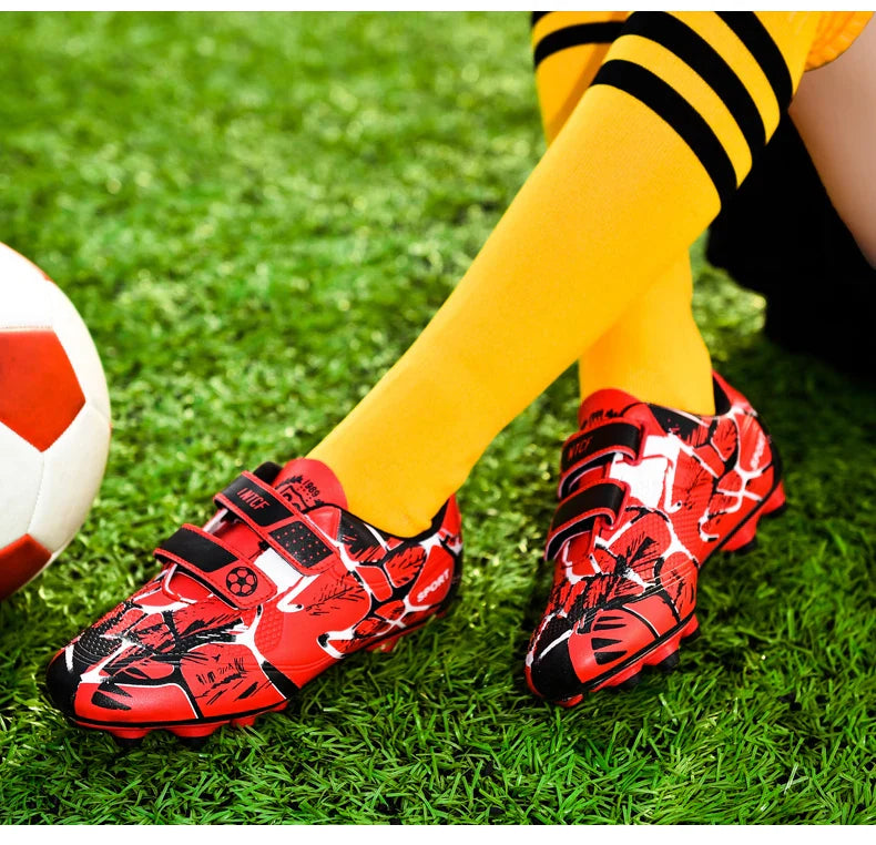 Kids Soccer Shoes HOOK&LOOP Football Sports Shoes Boy Outdoor Non-Slip Training Shoes Child Lightweight Children's Soccer Cleats