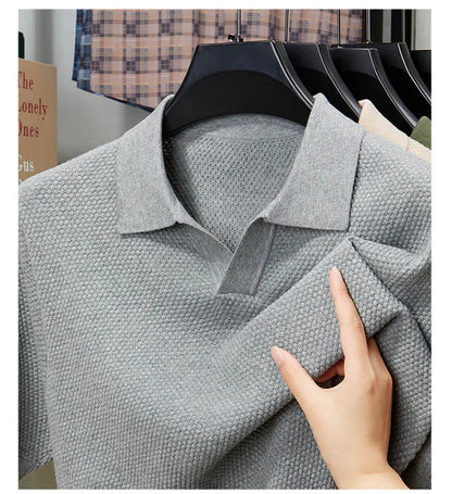 Men's Stretch 100% Cotton Polo Shirt - Pineapple Knit Seagull Collar, Breathable Short Sleeve Tee with Flexible M-4XL 6 Colors