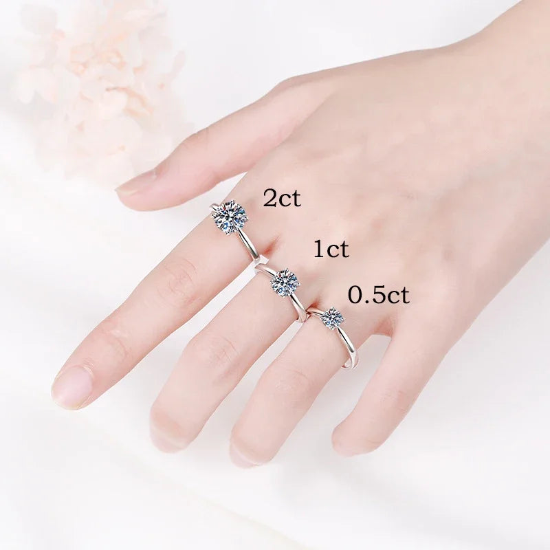 White Gold 2ct 100% Moissanite Engagement Ring for Women S925 Sterling Silver Lab Diamond Promise Wedding Band Jewelry