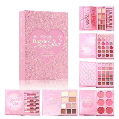 All-in-One 5-Page Makeup Magic Book: Full Kit with Multi-Shade Eyeshadow, Blush, Highlighter, Contour & Glossy Lip Gloss