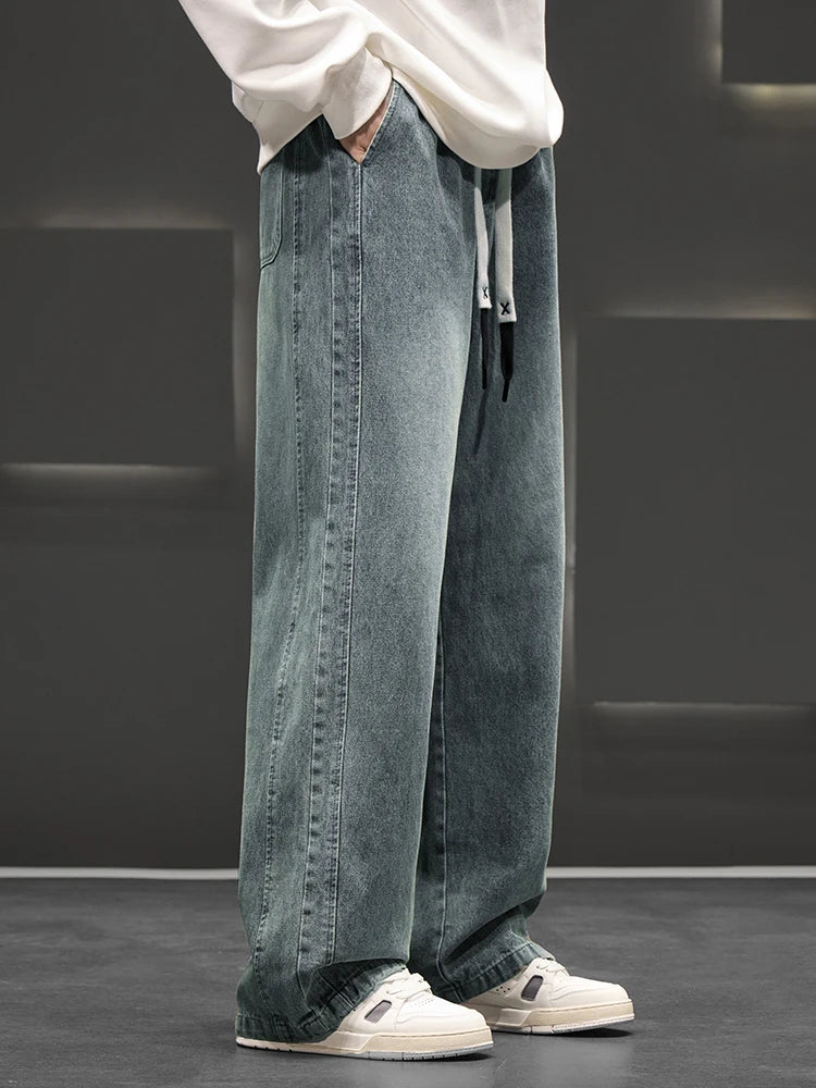Spring Autumn Baggy Jeans Men Trousers Wide Leg Straight Denim Pants Daily Streetwear Loose Casual Jeans Asian Size L-6XL