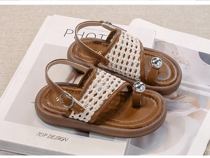 Children's Shoes Girls Flip-flops 2025 Brand Summer Sandals for Kids Fashion Braided Beach Shoes Princess Flat Slingbacks I05281