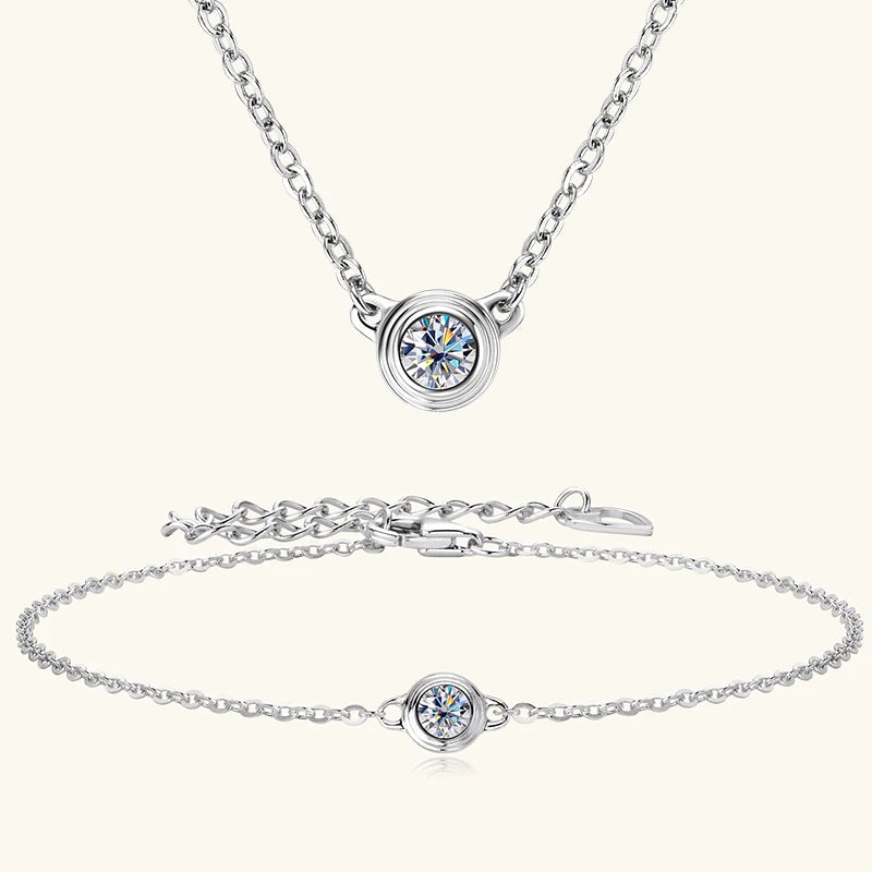 2025 Trendy 3mm Moissanite Jewelry Set 925 Silver Plated Rose Gold Necklace Bracelet Earrings Set for Women Valentine's Day Gift