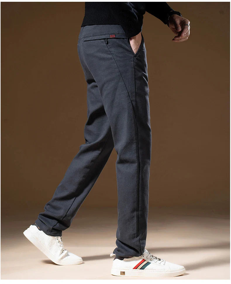 Korean Business Casual Fleece Men Pants Winter Thickened Straight Thermal Casual Pants Male Fashion Stretch Warm Velvet Trousers