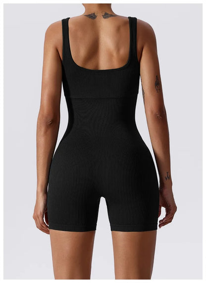 Women's Yoga Rompers One Piece Tummy Control Seamless Ribbed Jumpsuit Padded Sports Bra Workout Romper Fashion Fitness Sportwear