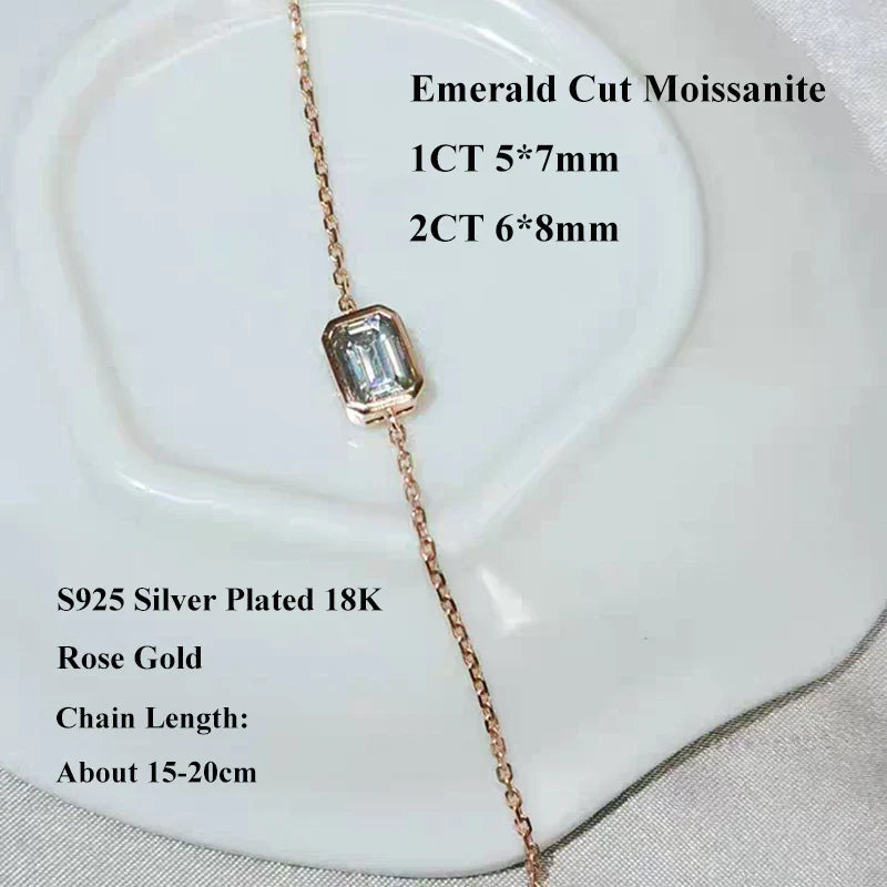 Bezel Setting 1/2CT Pear Marquise Emerald Cut Moissanite Solitaire Link Bracelet Women 925 Silver Diamond Party Wrist Chain