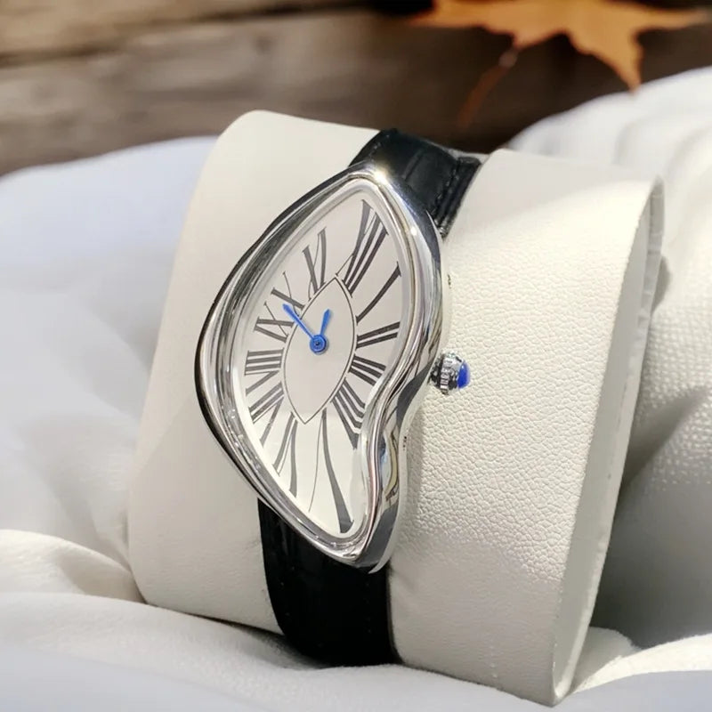 watches melt and twist y2k alien ladies and men Leather strap fashion advanced ins niche design quartz watch