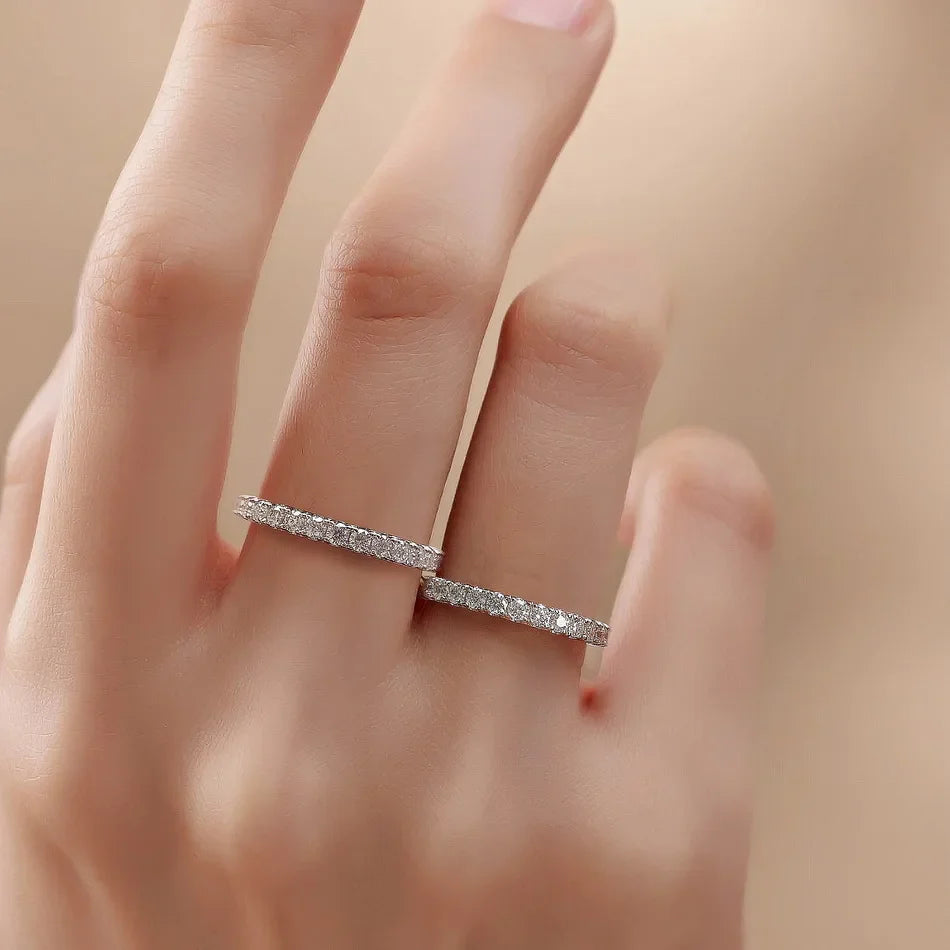 2mm Full Eternity Moissanite Ring 925 Sterling Silver D Color VVS1 Stackable Wedding Band For Women Fine Jewelry