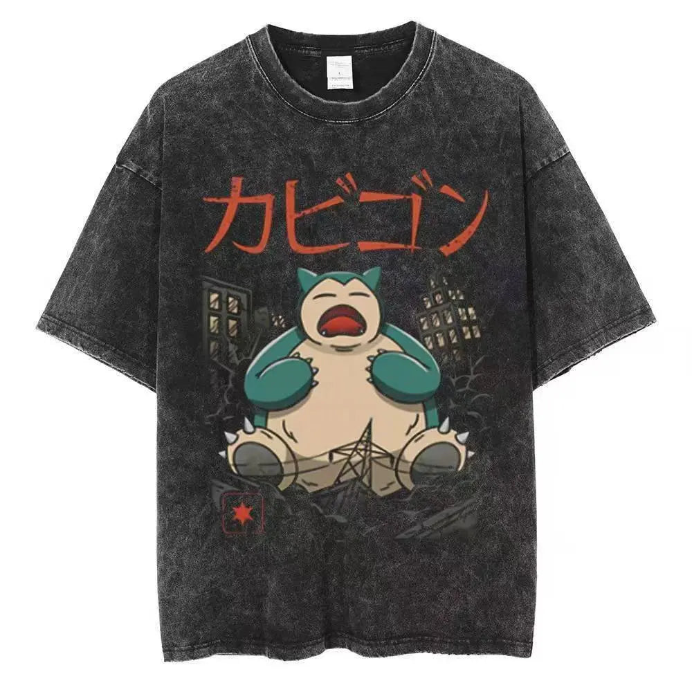2026 Anime Washed Vintage Summer Gengar Short Sleeve Tee Graphic T-Shirt Man Women Cosplay Casual Tops Y2k Streetwear