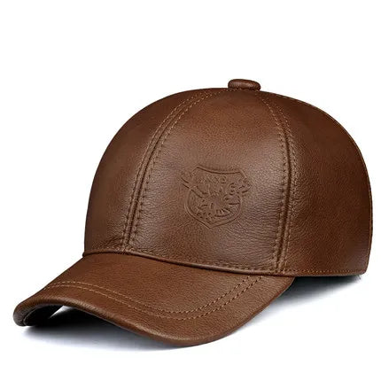 Warm Hat Man 2024 Winter Genuine Leather Baseball Caps Male Casual Cowhide Belt Ear Protect Sport Hockey Hunt Flight Casquette