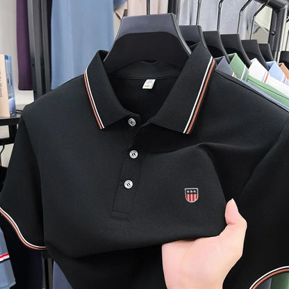 Luxury men's classic brand embroidered best-selling striped polo shirt summer new comfortable best-selling breathable short top