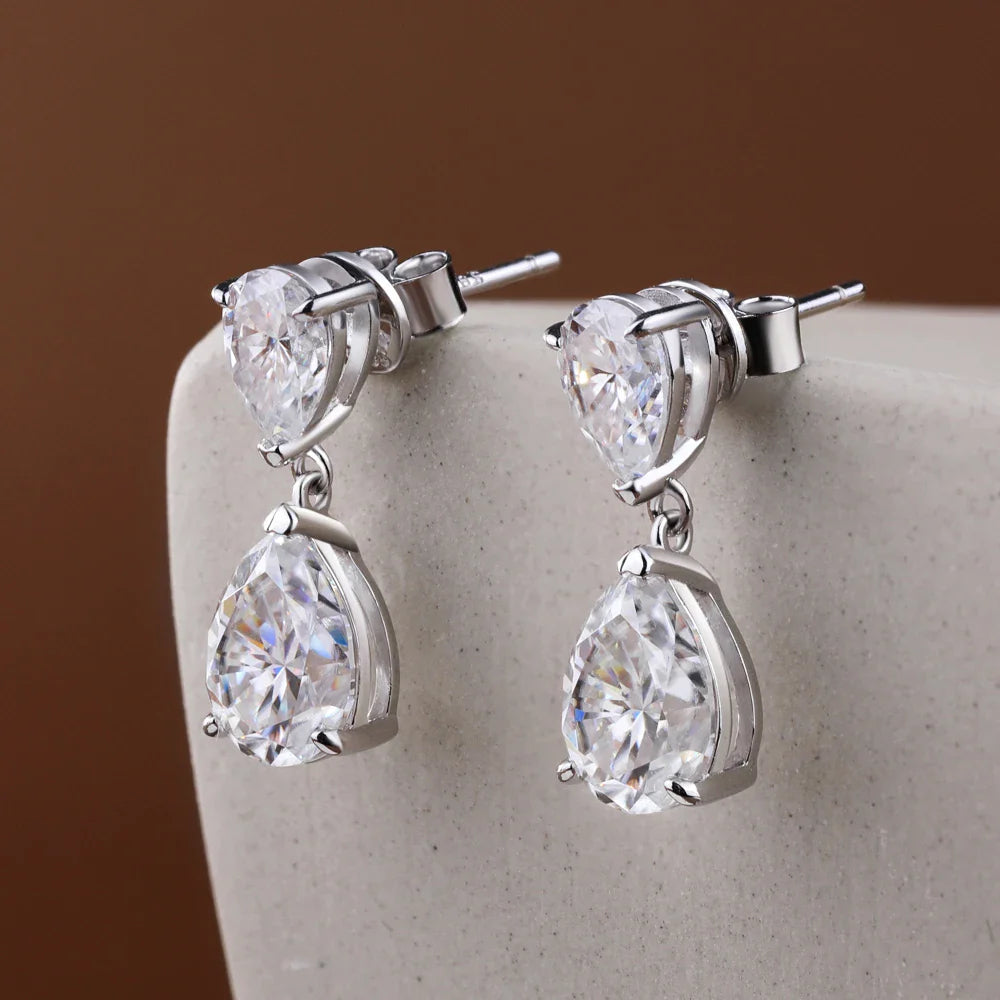 Waterdrop Moissanite Drop Earrings for Women Double Pear Cut Diamond Ear Stud 925 Sterling Silver Fine Jewelry with Certificate
