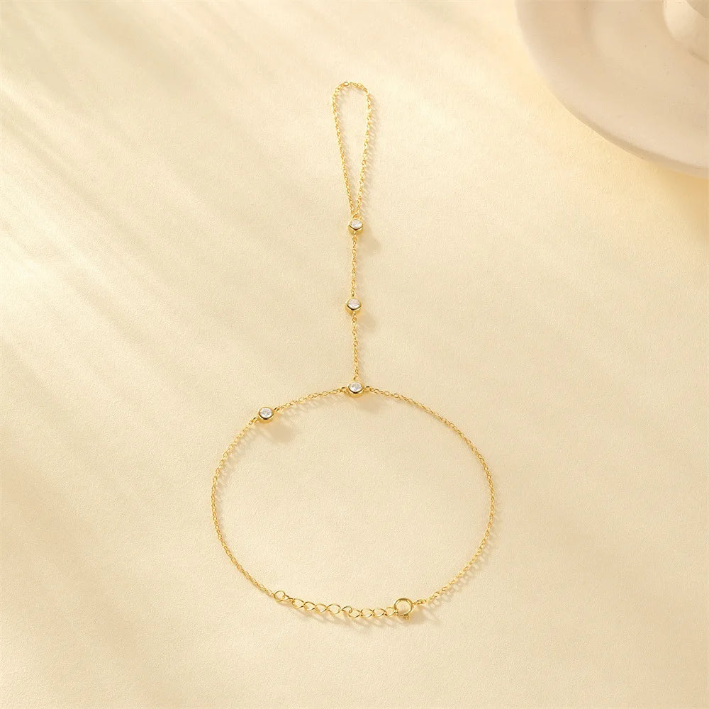 5A Zircon Finger Ring Chain Bracelets Horse Eye Lucky Clover Lab diamond Bracelet for Women Adjustable 925 Silver Jewelry