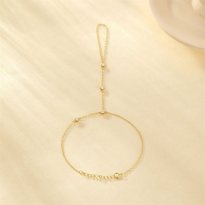 5A Zircon Finger Ring Chain Bracelets Horse Eye Lucky Clover Lab diamond Bracelet for Women Adjustable 925 Silver Jewelry