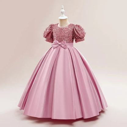 Christmas Sequin Bridesmaid Girl Dresses Elegant Bow Wedding Party Princess Prom Kids Dress For Girls Birthday Evening Costumes