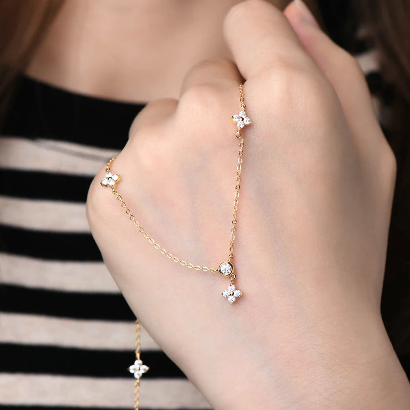 Moissanite Necklace Bracelet Earring 925 Sterling Silver Four Leaf Flower Pendant Moissanites Jewelry Set For Wedding Gift