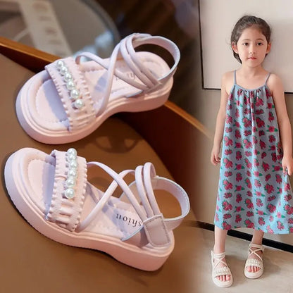 Girls' sandals 2026 Summer new little girl fashion Big Children's Beach Shoes Children's sandals Pearl Princess shoes for kids