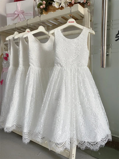 Vestido de renda branco para meninas Deeling Gaunt Doce menina florista Saia elegante de dama de honra Roupas de Natal para meninas de 4 a 12 anos