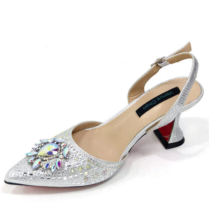 Girly Style Pointed Toe Wedding Shoes and Bag Full Diamond Decoration Metal Closure Bag Italian Design 2024