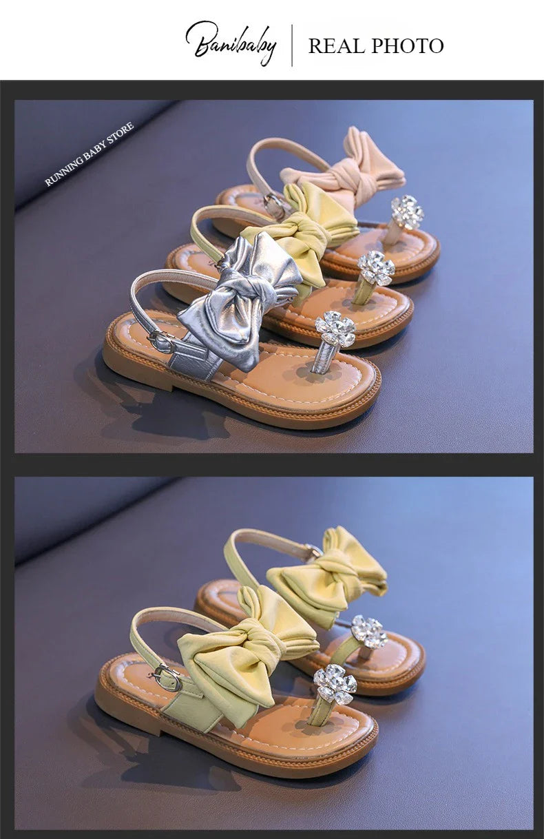 Sparkly Rhinestone Flip Flop for Girls Back Strape Children Slingbacks Shoes Nice Wedding Party Shoes with Large Bow-knot I05302