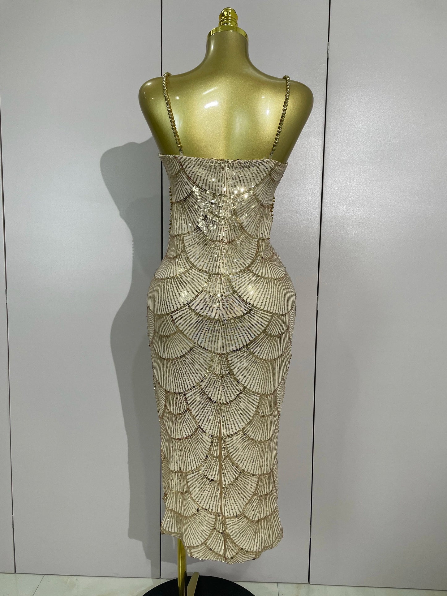 Women Hot Sale Sleeveless Sexy Strap Pearl Beading Sequins Bodycon Long Dress Celebrate Evening Party Birthday Outfit Vestido