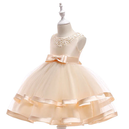 Summer Beading Girl Party Dress Christmas Costume Gala Bow Wedding Birthday Princess Dresses for Girls Baptism Prom Gown Vestido