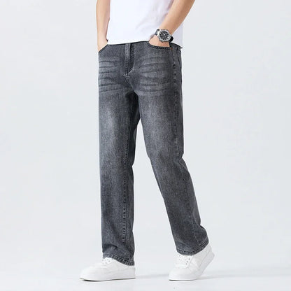 Summer Thin Straight Jeans Men's Clothing Soft Breathable Trousers Male Brand Comfortable Business Loose Denim Pants