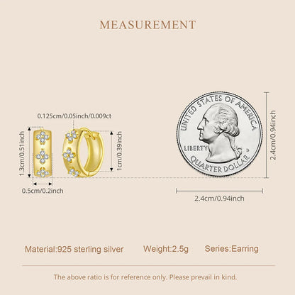 Four-Leaf Clover Moissanite Huggies Earrings 925 Sterling Silver Flower Hypoallergenic Jewelry for Women Lucky Gift