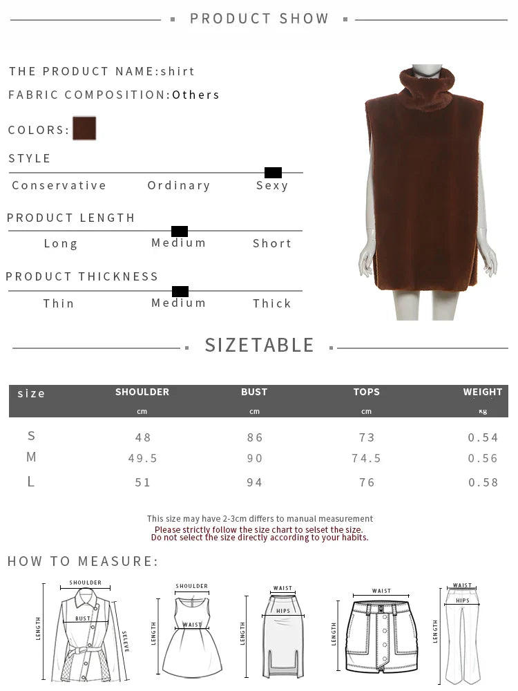 Autumn New Style Tank Tops Woman Furry Patchwork Turtleneck Daily Street Casual Simple Fashion Solid Elegant Clothing