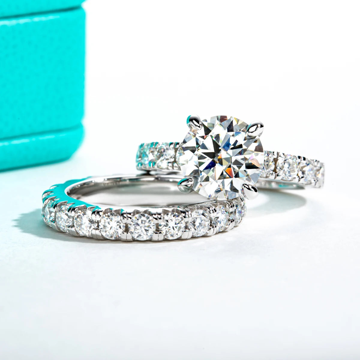 3.5ct Moissanite Engagement Ring Set Bridal Sets 3mm Eternity Wedding Band Silver Promise Rings Women Jewelry Wholesale